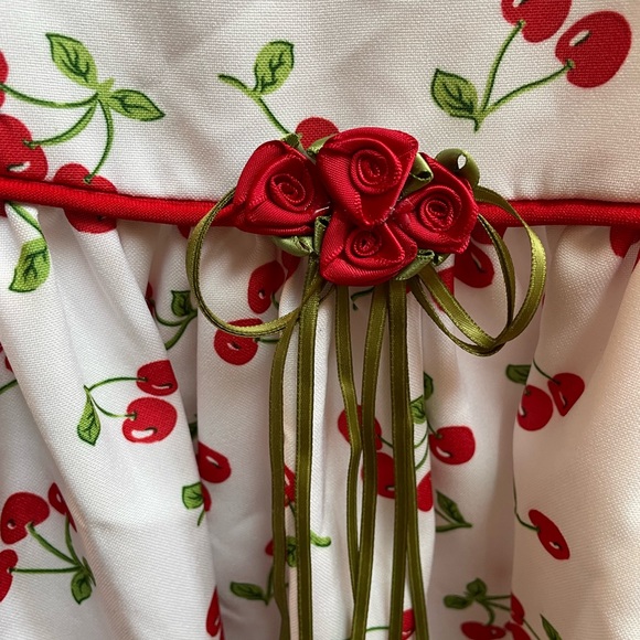 Girls White Cherry Print Sundress with Red Trim - Picture 3 of 15